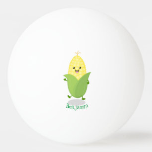 Cute happy corn cartoon illustration ping pong ball