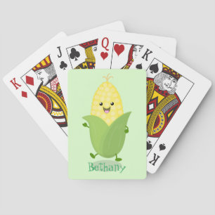 Cute happy corn cartoon illustration playing cards