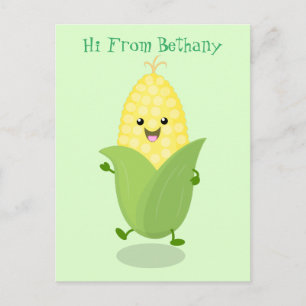Cute happy corn cartoon illustration postcard