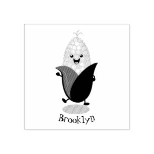 Cute happy corn cartoon illustration rubber stamp