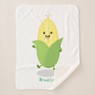 Cute happy corn cartoon illustration sherpa blanket