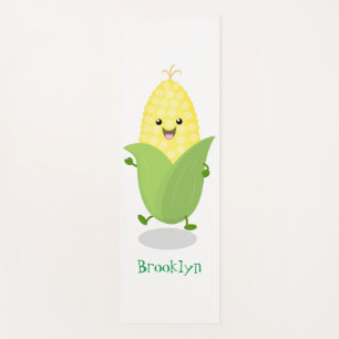 Cute happy corn cartoon illustration yoga mat