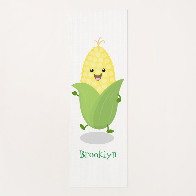 Cute happy corn cartoon illustration yoga mat (Front)
