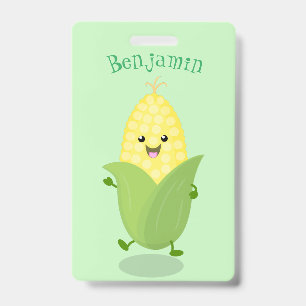 Cute happy corn cartoon personalised ID badge