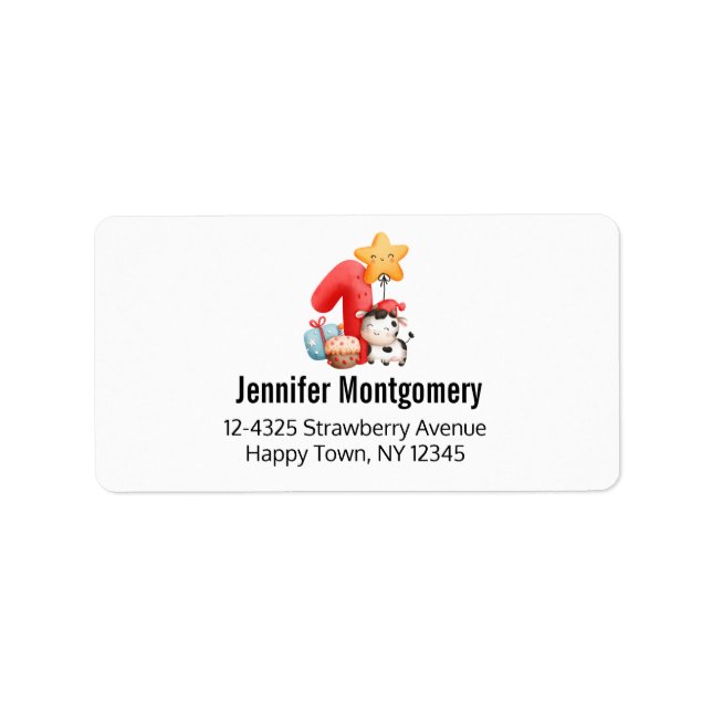 Cute Happy Cow 1st Birthday Label (Front)