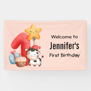 Cute Happy Cow 1st Birthday Welcome Banner