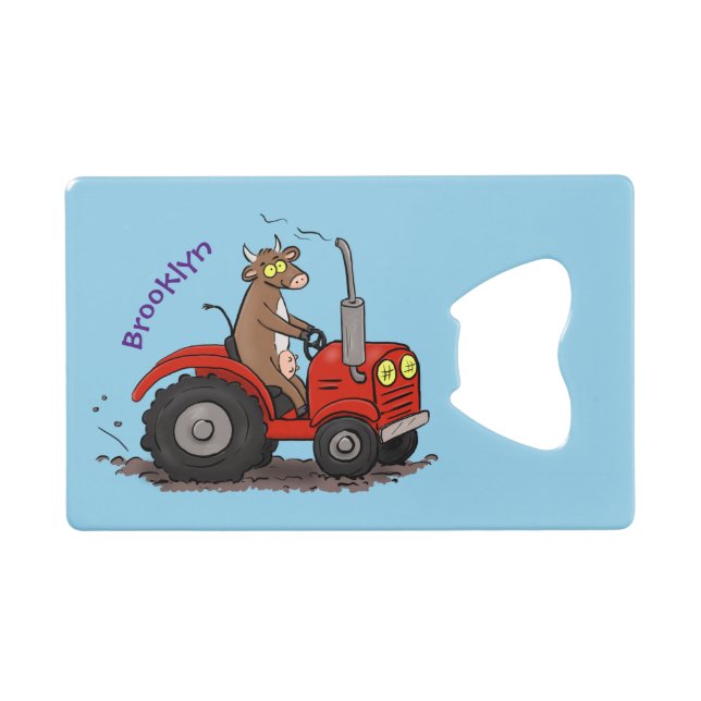 Cute happy cow driving a red tractor cartoon (Front (Horizontal))