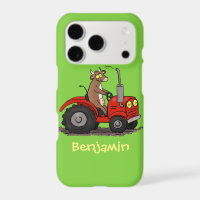 Cute happy cow driving a red tractor cartoon