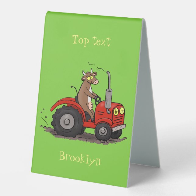 Cute happy cow driving a red tractor cartoon (Front)