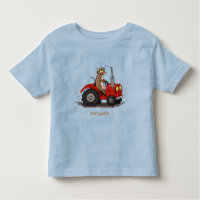Cute happy cow driving a red tractor cartoon