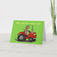 Cute happy cow driving tractor cartoon birthday