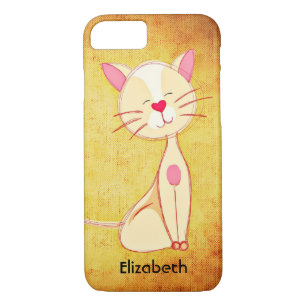 Cute happy Cream Coloured Cat Personalised iPhone 8/7 Case