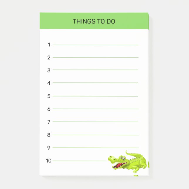 Cute happy crocodile Things To Do on green & white Post-it Notes (Front)