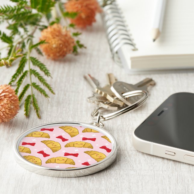 Cute happy croissant pattern key ring (Side)