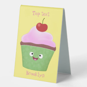 Cute happy cupcake cartoon illustration
