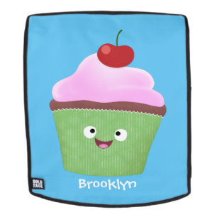 Cute happy cupcake cartoon illustration backpack