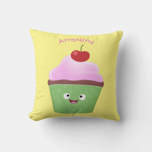 Cute happy cupcake cartoon illustration cushion