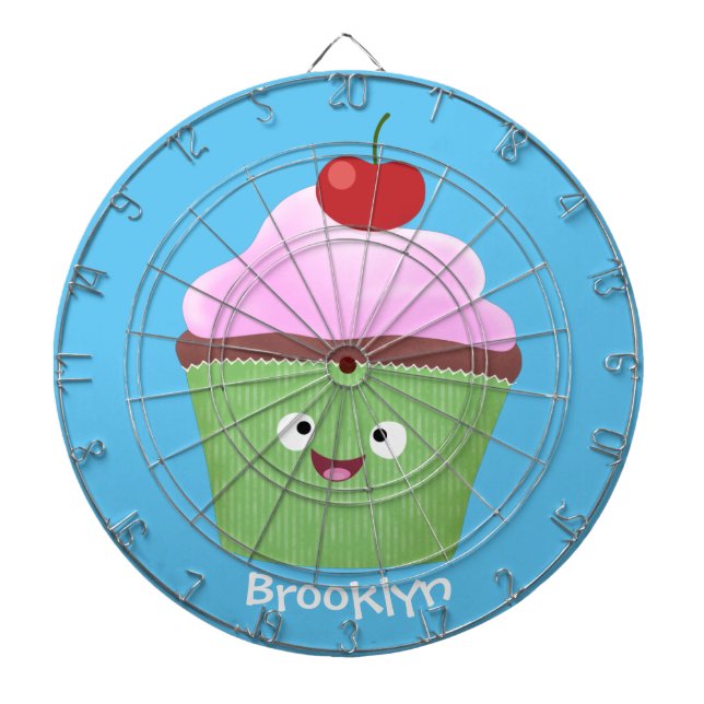 Cute happy cupcake cartoon illustration dartboard (Front)