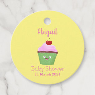 Cute happy cupcake cartoon illustration  favour tags