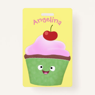 Cute happy cupcake cartoon illustration ID badge