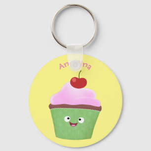 Cute happy cupcake cartoon illustration key ring