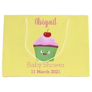 Cute happy cupcake cartoon illustration large gift bag
