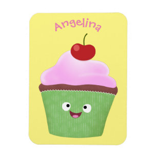Cute happy cupcake cartoon illustration magnet