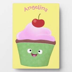 Cute happy cupcake cartoon illustration plaque