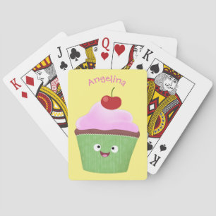 Cute happy cupcake cartoon illustration playing cards
