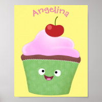 Cute happy cupcake cartoon illustration