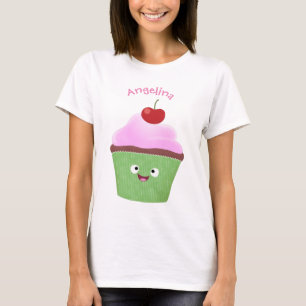 Cute happy cupcake cartoon illustration T-Shirt