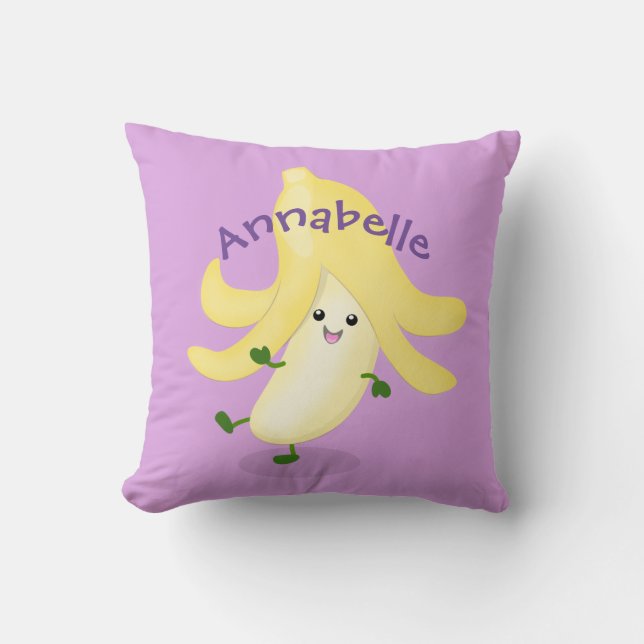 Cute happy dancing banana cartoon illustration cushion (Front)