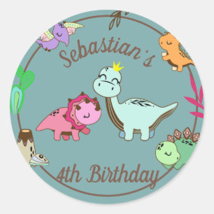 Cute Happy Dinosaurs Birthday Party Classic Round Sticker