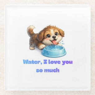 Cute Happy Dog Water Lover Inspirational Design Glass Coaster