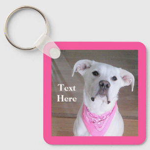 Cute Happy Dog With Beautiful Eyes Pink Birthday Key Ring