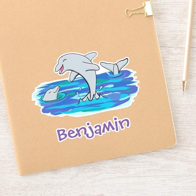 Cute happy dolphins cartoon illustration (Notebook)