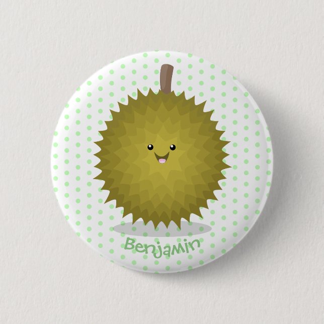 Cute happy durian cartoon illustration 6 cm round badge (Front)