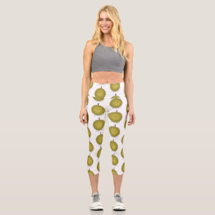 Cute happy durian cartoon illustration capri leggings