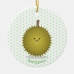 Cute happy durian cartoon illustration ceramic ornament