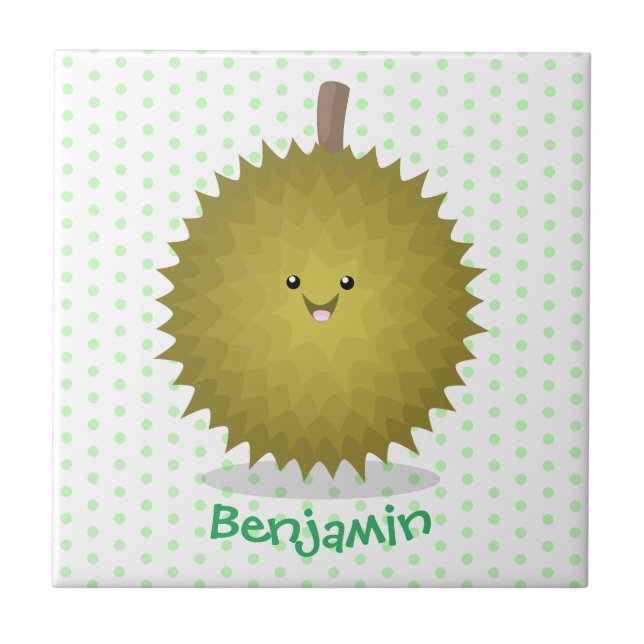 Cute happy durian cartoon illustration ceramic tile (Front)