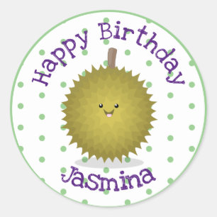 Cute happy durian cartoon illustration classic round sticker