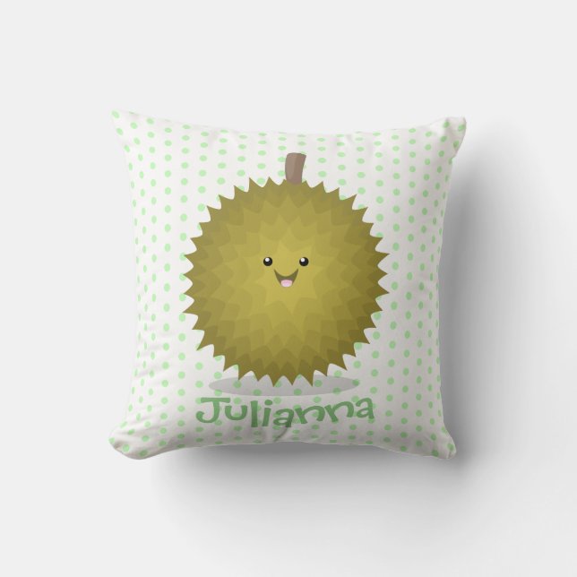 Cute happy durian cartoon illustration cushion (Front)