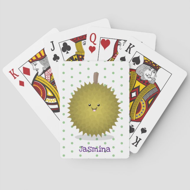 Cute happy durian cartoon illustration playing cards (Back)