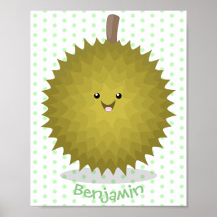Cute happy durian cartoon illustration poster
