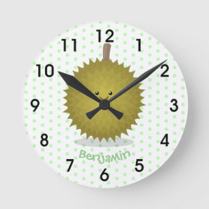 Cute happy durian cartoon illustration round clock