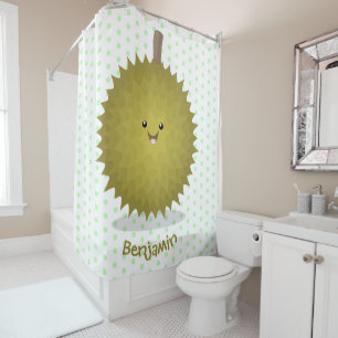 Cute happy durian cartoon illustration shower curtain