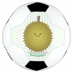 Cute happy durian cartoon illustration soccer ball