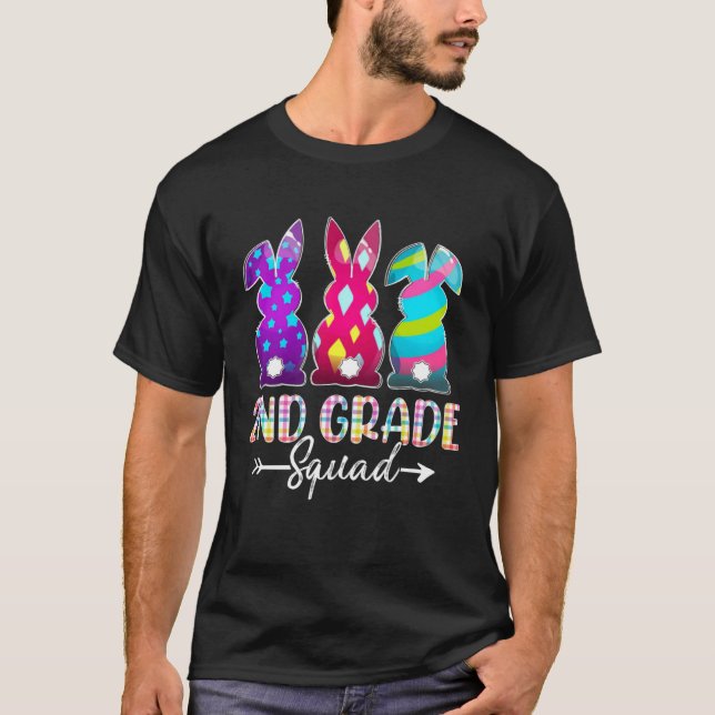 Cute Happy Easter 2nd Grade Squad Three Bunny East T-Shirt (Front)