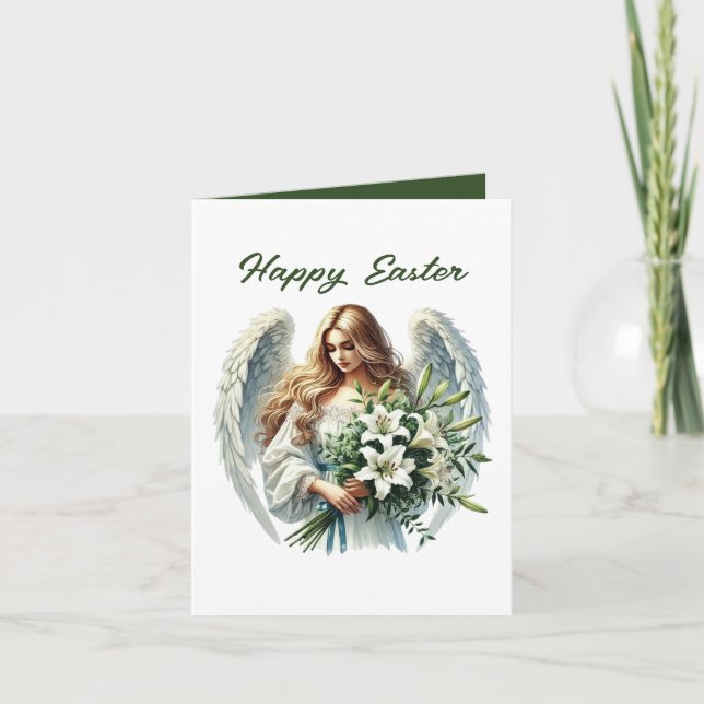 Cute Happy Easter Angel add message inside Holiday Card (Front)