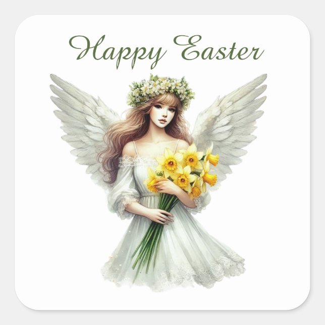 Cute Happy Easter Angel Square Sticker (Front)